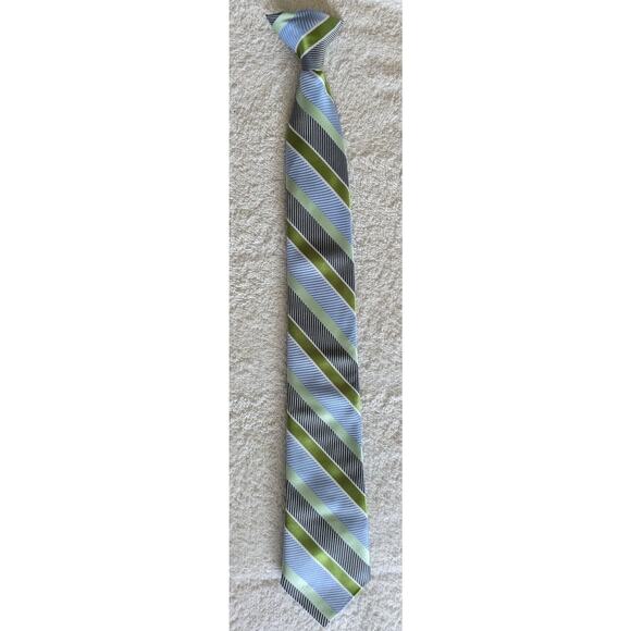 Children's Blue & Green Striped Tie, Clip On, Easter, Spring, Dressy - Picture 1 of 5